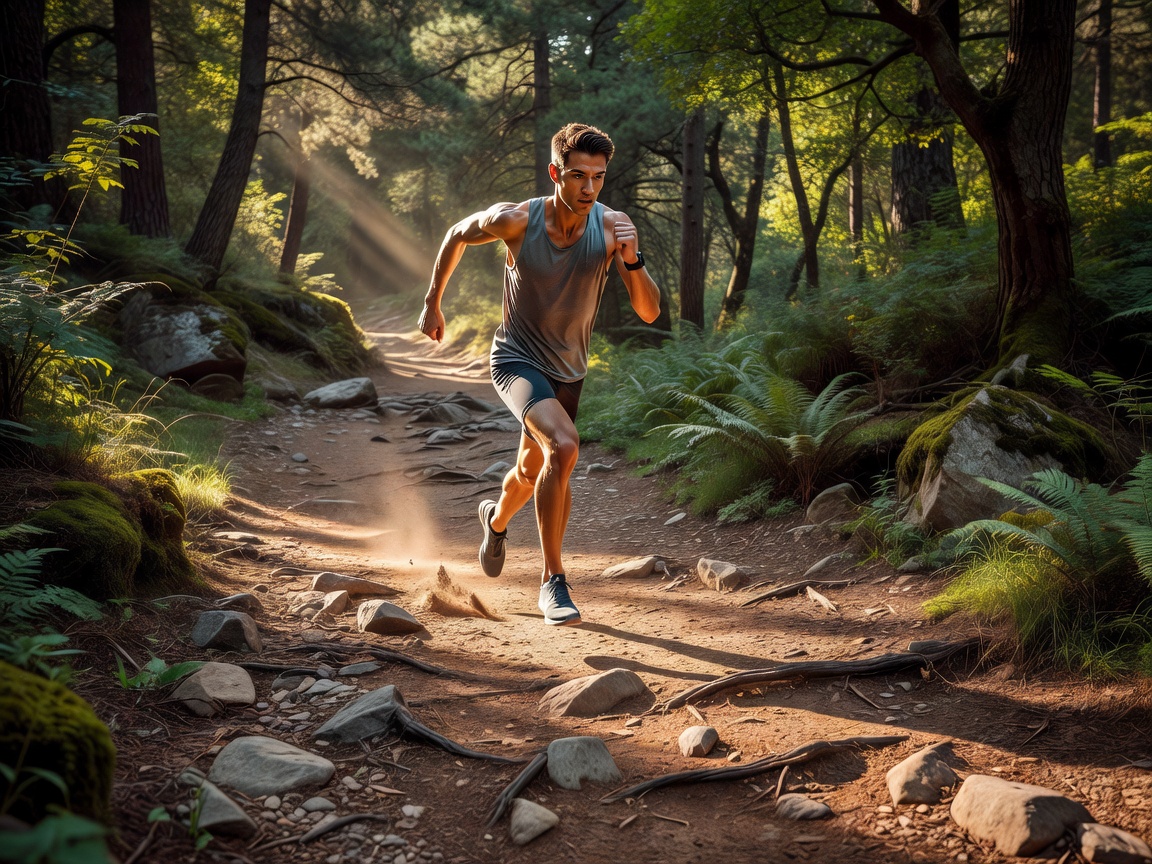 Trail runner pushing endurance boundaries outdoors